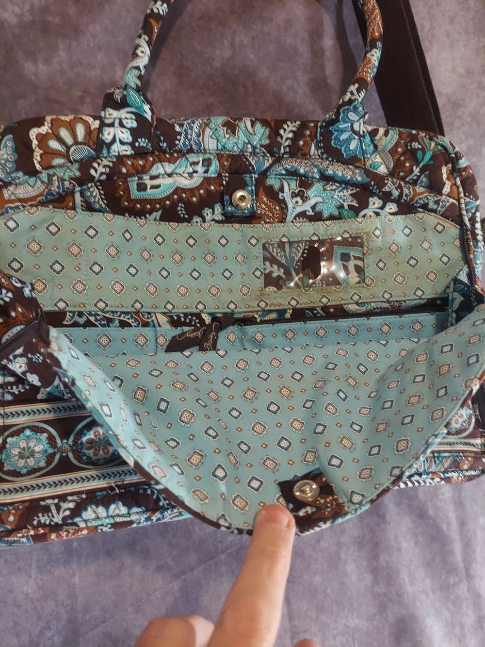 Vera Bradley Java Blue Quilted Travel Bag Retired 2007 Paisley Duffel Tote VGC